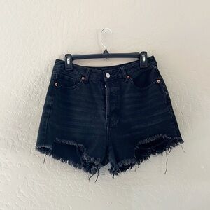 SONG‎ Black Button Fly Denim Jean Shorts